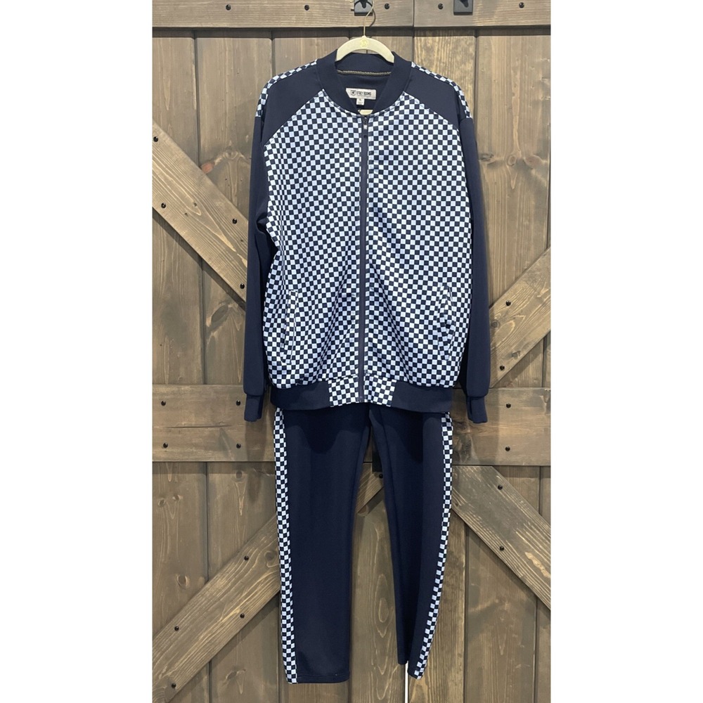 Stacy Adams Fashionable Tracksuit Jacket And Jogger Set  Blue‎ Check Men's XL